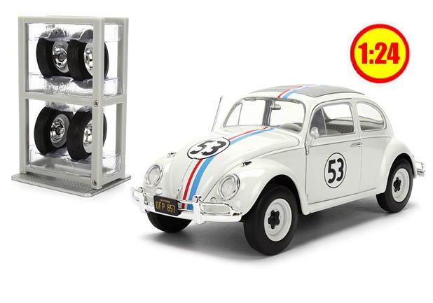 VW ESCARABAJO 53 HERBIE BEETLE CUPIDO MOTORIZADO RACK Y RUEDAS 1/24 